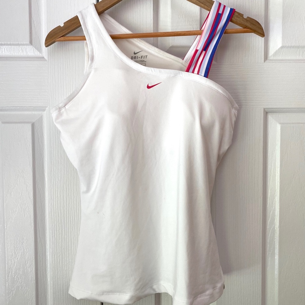 NIKE Dri-Fit Line White Tank w/Asymmetric Shoulder